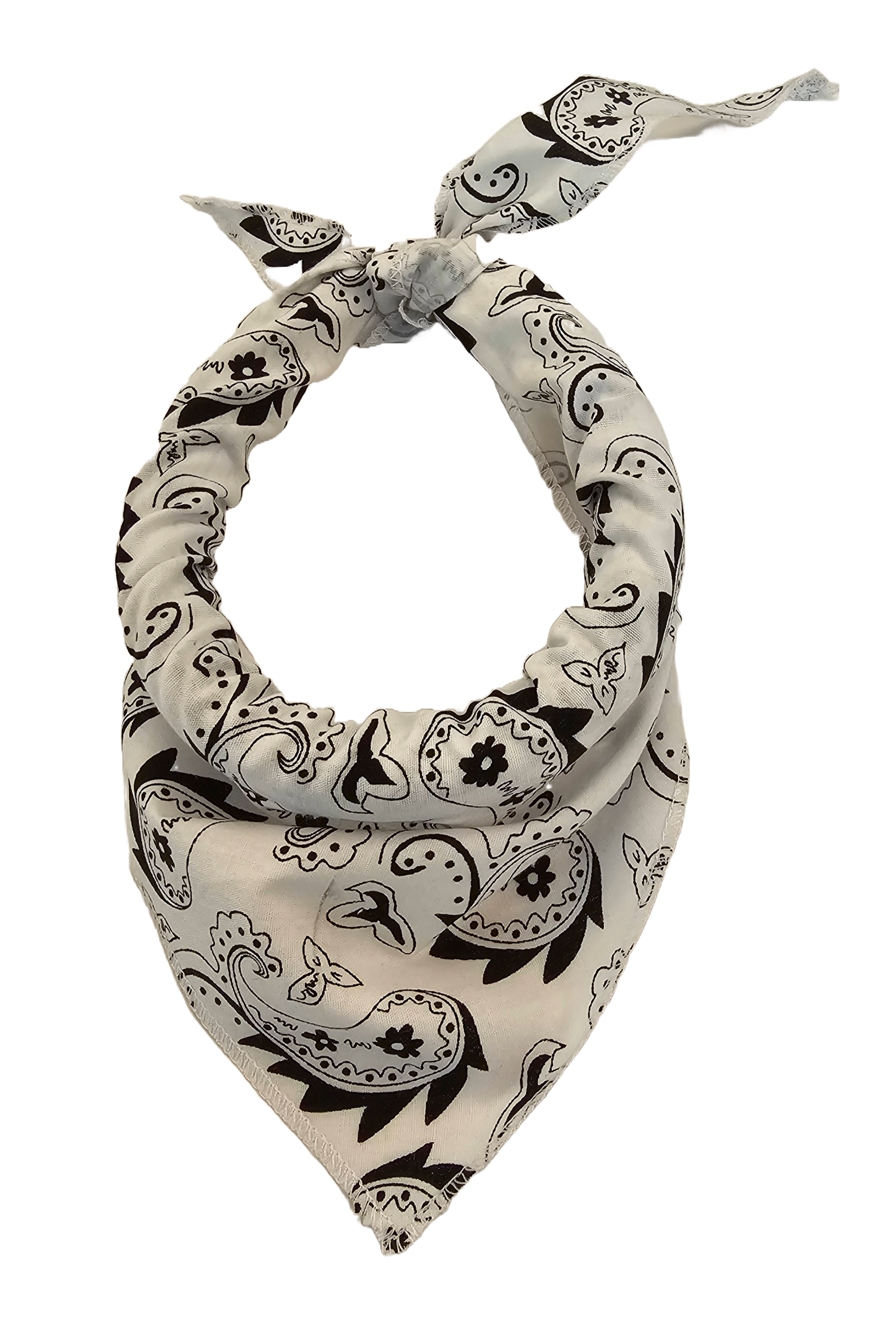 S3257 Classic White Paisley Triangle Bandana 100% Premium Cotton