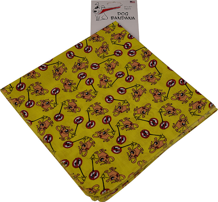 SQ3055 Funny Doggie Peeling On Sign Bandana, Yellow