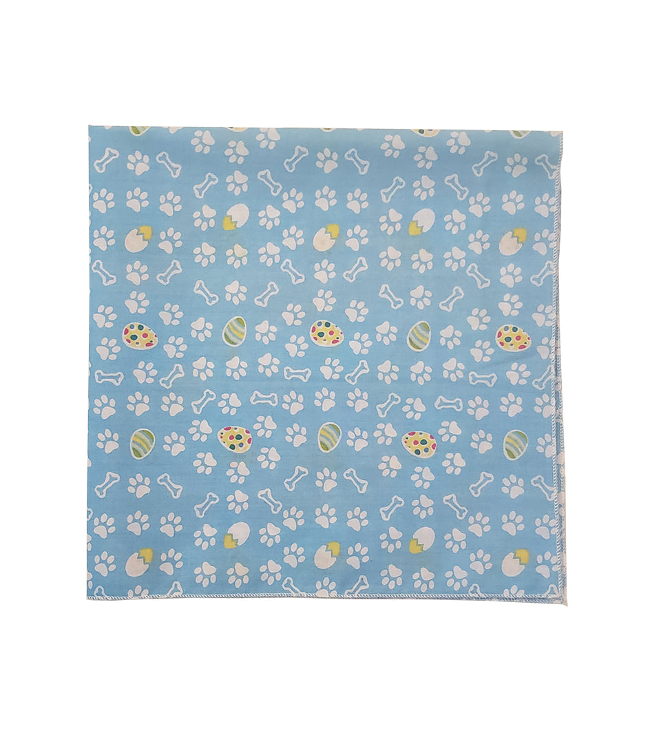 SQ3017 White Paws & Bones Easter Bandana, Blue