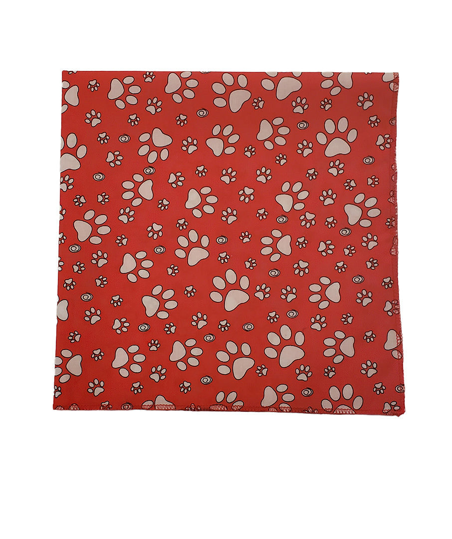 SQ3211 Pawprints Square Bandana, Red