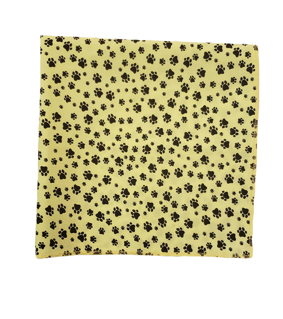 SQ3088 Black Pawprints Bandana, Neon Yellow