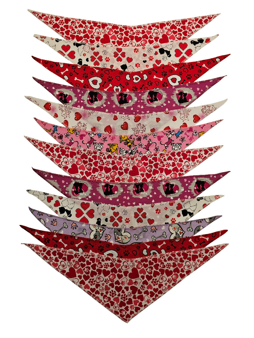 SPKS7 Bandanas Variety Pack Per Size - 12 assorted VALENTINE'S DAY bandanas  